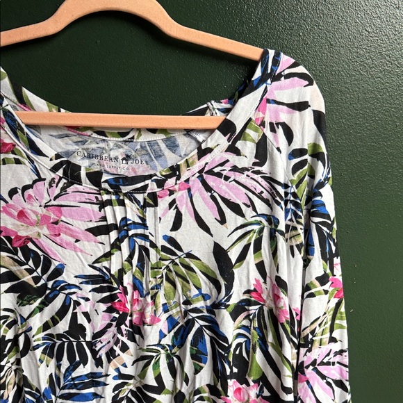 Caribbean Joe Pink and Green Floral Long Sleeve Top - Picture 2 of 4